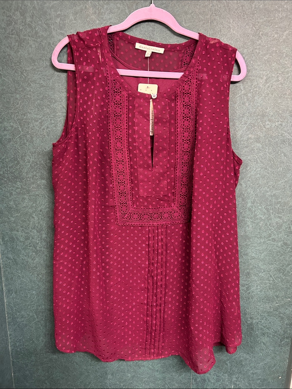 Daniel Rainn Berry Lace-Trim Sleeveless Dot-Print Sleeveless Top
